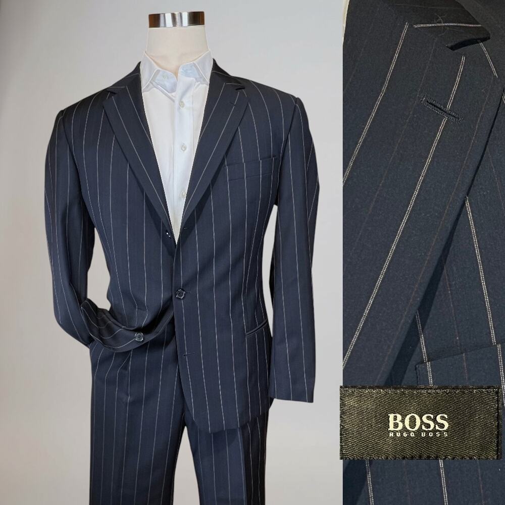 Hugo Boss Navy Pinstripe Wool Suit
